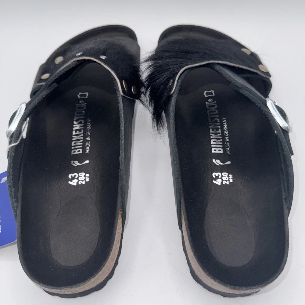 Birkenstock Guam Fur Sandals‎ Men's Size 10 EU 43 Black Leather
